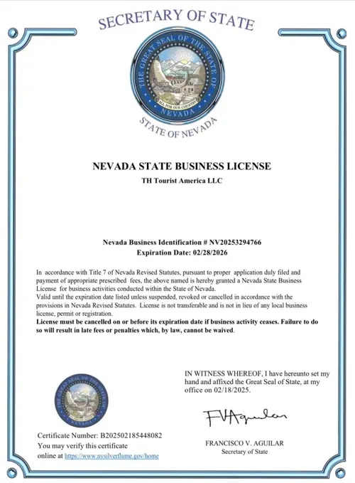 TH Tourist America LLC – Chính Thức Được Cấp Phép Kinh Doanh Tại Nevada, Hoa Kỳ